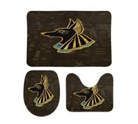 Felpudos Antiguo Dios Egipcio Anubis Resistente Felpudo Interior Impermeable Doormat para Alfombrilla De Baño + Contorno + Funda para Tapa De Inodoro 3 Piece Set