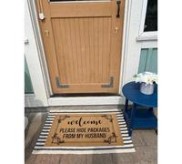 Felpudos Bienvenidos por Favor, Escondan Los Paquetes De Mi Esposo Doormat Impermeable Alfombra De Entrada Antisuciedad para Portón Cocina 40X60 Cm