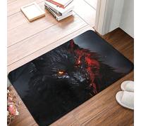 Felpudos Big Black Wolf with Red Eyes Alfombra De Entrada Antisuciedad Felpudo Interior Suaves Doormat para Jardín Portón Cocina 40X60 CM