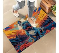 Felpudos Bulldog Colorido Arte Urbano Al Atardecer, Perro Pop Art Atrevido Alfombras Baño Antisuciedad Doormat Absorbentes para Portón Oficina 40X60 Cm
