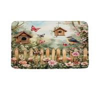 Felpudos Casa De Pájaros Rústica con Cerca De Floreses De Primavera, Casa De Campo, Mariposa, Cerca De Floreses Alfombra Antipolvo Antideslizante Felpudo para Kitchen Casa 40X60Cm