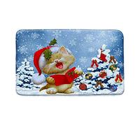 Felpudos Christmas Cat Cute Animal Kitten Kitty Colorful Christmas Tree Snowflake Merry Christmas Winter Holiday Doormat Absorbentes Alfombras Baño Impermeable Alfombra De Entrada 40X60 CM