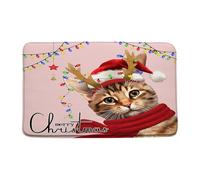 Felpudos Christmas Cat Cute Xmas Animal Lovely Cat Kitten Merry Christmas Winter Holiday Felpudo Interior Antisuciedad Felpudo Impermeable Doormat para Oficina Dormitorio Cocina 40X60 CM