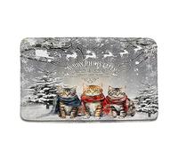 Felpudos Christmas Cat Gray Winter Cute Xmas Cat Funny Animal Snowflake Seasonal Festival Merry Christmas Alfombras Baño Absorbentes Alfombra De Entrada Resistente Felpudo Interior 40X60 CM