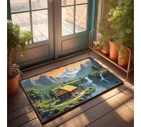 Felpudos con refranes divertidos Mountain Retreat: A Serene Cottage By The Waterfall Felpudo para decoración exterior, tapete grande de bienvenida para exteriores (40 x 60 cm)