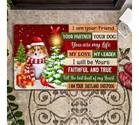 Felpudos Divertido Perro Pastor De Shetland Muñeco De Nieve Árbol De Navidad Soy Tu Amigo Tu Compañero Tu Perro Doormat Absorbentes Alfombra De Entrada Suaves para Jardín Oficina 40X60 Cm