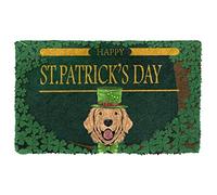 Felpudos Duende Golden Retriever Día De San Patricio Tréboles De Cuatro Hojas Verde Felpudo Resistente Alfombra De Entrada Suaves para Dormitorio Portón 40X60 Cm