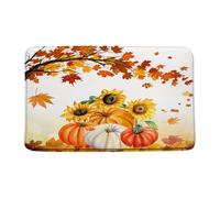 Felpudos Fall Pumpkin Autumn Thanksgiving Day Maple Leaves Pumpkin Sunflower Harvest Rustic Farmhouse Felpudo Interior Antisuciedad Alfombras Baño Impermeable Alfombra De Entrada 40X60 CM