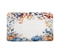 Felpudos Fall Pumpkin Thanksgiving Autumn Pumpkin Blue Leaves Rustic Farmhouse Harvest Felpudo Interior Resistente Felpudo Impermeable Alfombra De Entrada 40X60 CM