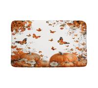 Felpudos Fall Pumpkin Thanksgiving Autumn Pumpkin Flower Butterfly Leaves Rustic Farmhouse Harvest Doormat Antisuciedad Felpudo Interior Suaves Felpudo para Portón Cocina Oficina 40X60 CM