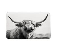 Felpudos Farmhouse Highland Cow Grey Rustic Cattle Bull Western Farm Wild Animal Country Funny Suaves Alfombras Baño Absorbentes Felpudo para Jardín Portón Dormitorio 40X60 CM