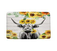 Felpudos Farmhouse Highland Cow Sunflower Grey Rustic Bull Western Farm Wild Animal Barn Door Funny Alfombras Baño Suaves Absorbentes Doormat para Portón Oficina Dormitorio 40X60 CM