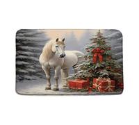 Felpudos Farmhouse Horse Christmas Tree Farm Animal White Horse Nature Pine Tree Rustic Winter Holiday Resistente Felpudo Antisuciedad Felpudo Interior para Jardín Portón Oficina 40X60 CM
