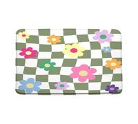Felpudos Flower Retro A Cuadros Verde Salvia White Tablero De Ajedrez Flower Colorida Flower Bohemia Alfombra Baño Antideslizante Alfombra Interior, para Puerta, Terraza, Jardín, 40x60cm