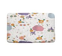 Felpudos Halloween Ghost Cute Lovely Ghost Boho Flower Pumpkin Cartoon Funny Happy Halloween White Alfombra De Entrada Impermeable Felpudo Resistente Doormat para Oficina Cocina Portón 40X60 CM