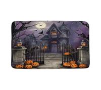 Felpudos Halloween Scary Night Full Moon Tree Gothic Haunted House Castle Pumpkin Spooky Halloween Felpudo Interior Antisuciedad Felpudo Impermeable para Portón Cocina Dormitorio 40X60 CM