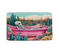 Felpudos Halloween Skull Funny Skull Skeleton In Bathtub Cactus Flowers Mountain Spooky Gothic Holiday Impermeable Felpudo Suaves Felpudo Interior para Oficina Cocina Dormitorio 40X60 CM