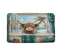 Felpudos Highland Cow Blue Scenery Brown Farm Animal Cow Funny Nature Alfombras Baño Resistente Felpudo Absorbentes Felpudo Interior para Oficina Jardín Portón 40X60 CM