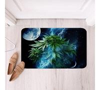 Felpudos Hojas De Marihuana, Espacio Exterior, Luna, Humo Psicodélico Absorbente Tapetes Antipolvo Alfombra para Puerta Delantera Casa Interior 40X60Cm