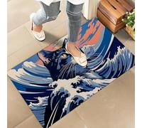 Felpudos Ilustración Pop Art De Mar Vibrante con Olas De Gato, Amante De Los Animales Felpudo Interior Antisuciedad Doormat Impermeable para Cocina Jardín 40X60 Cm