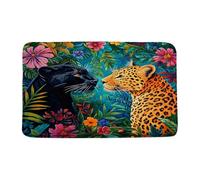 Felpudos Leopard Brown Black Wild Animal Cheetah Tropical Leaves Colorful Flower Nature Alfombra De Entrada Suaves Felpudo Interior Absorbentes Doormat para Oficina Portón Jardín 40X60 CM
