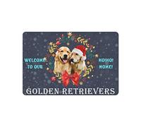 Felpudos Linda Pareja De Golden Retriever Bienvenidos A Nuestro Hogar Ho Ho Vacaciones De Invierno Navidad Felpudo Antisuciedad Doormat Resistente para Dormitorio Portón 40X60 Cm