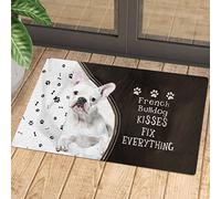 Felpudos Los Besos del Bulldog Francés Blanco Lo Arreglan Todo Felpudo Antisuciedad Alfombra De Entrada Suaves para Portón Cocina 40X60 Cm