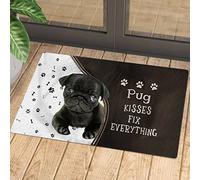 Felpudos Los Besos Divertidos De Pug Lo Solucionan Todo Alfombra De Entrada Suaves Doormat Impermeable para Portón Oficina 40X60 Cm