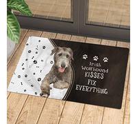 Felpudos Los Divertidos Besos del Perro Lobo Irlandés Lo Solucionan Todo Felpudo Interior Impermeable Felpudo Absorbentes para Jardín Cocina 40X60 Cm
