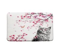 Felpudos Lovely Cat Cherry Floral Butterfly Cute Cat Kitten Creative Animal Nature Funny Alfombras Baño Absorbentes Felpudo Interior Antisuciedad Felpudo para Dormitorio Oficina Jardín 40X60 CM