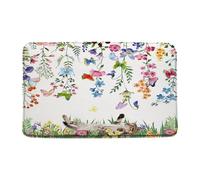 Felpudos Lovely Cat Pink Blue Watercolor Floral Butterfly Green Leaves Cute Cat Kitten Creative Animal Nature Funny Felpudo Antisuciedad Absorbentes Doormat para Portón Cocina Oficina 40X60 CM