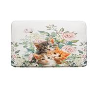 Felpudos Lovely Cat Pink Watercolor Floral Green Leaves Cute Cat Kitten Creative Animal Nature Funny Felpudo Interior Suaves Alfombras Baño Resistente Doormat para Oficina Portón Jardín 40X60 CM