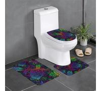 Felpudos Mandalas De Tortugas De Colores Baño Alfombras Baño Impermeable Felpudo Interior para Alfombrilla De Baño + Contorno + Funda para Tapa De Inodoro 3 Piece Set