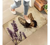 Felpudos Mariposa Lavanda Retro con Lindas Flores Vintage Felpudo Interior Resistente Alfombras Baño Absorbentes para Portón Oficina 40X60 Cm