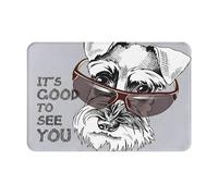 Felpudos Me Alegro De Verte, Perro Schnauzer con Gafas Oscuras Alfombra para Ducha Lavable A Máquina Personalizado Tapete Mascotas, para Interior O Exterior, Bañera, Ducha, 40x60cm