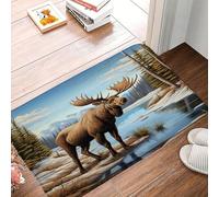 Felpudos Moose Cabin Wild Animal Moose Deer Elk Tree Rustic Farmhouse Nature Scenery Alfombra De Entrada Impermeable Alfombras Baño Suaves Doormat para Cocina Jardín Portón 40X60 CM
