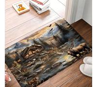 Felpudos Moose Deer Cabin Wild Animal Rustic Moose Deer Elk Tree Mountain River Nature Scenery Felpudo Interior Absorbentes Impermeable Doormat para Portón Cocina Oficina 40X60 CM