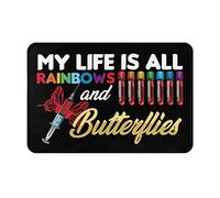 Felpudos My Life Is All About Rainbow Butterfly Phlebotomy Alfombras Baño Impermeable Doormat Antisuciedad Felpudo para Portón Jardín Dormitorio 40X60 CM