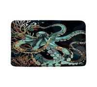 Felpudos Nautical Navy Gold Animal Sea Kraken Tentacle Coral Vintage Marine Life Alfombra De Entrada Antisuciedad Felpudo Absorbentes Doormat para Dormitorio Cocina Oficina 40X60 CM