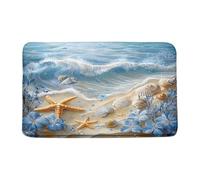 Felpudos Náutico Costero Playa Estrella De Mar Concha Flores Azul Olas del Mar Vida Marina Moderna Doormat Antisuciedad Alfombra De Entrada Suaves para Portón Dormitorio 40X60 Cm