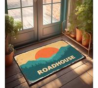 Felpudos para entrada al aire libre, divertido camino de casa de carretera, puesta de sol en las montañas, felpudo para puerta delantera, alfombra interior para vacaciones (65 x 90 cm)