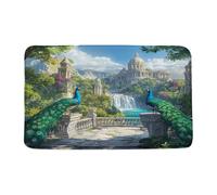 Felpudos Peacock Nature Waterfall Vintage Castle Eleghant Animal Blue Peacock Felpudo Interior Resistente Felpudo Impermeable Alfombra De Entrada para Oficina Portón Cocina 40X60 CM