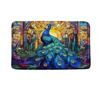 Felpudos Peacock Stained Glass Vintage Blue Peacock Wild Animal Modern Abstract Art Alfombra De Entrada Antisuciedad Doormat Resistente Felpudo Interior para Cocina Portón Dormitorio 40X60 CM