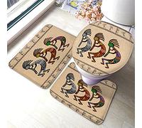 Felpudos Personajes Míticos Estilizados De Kokopelli Interior Alfombras Baño Antideslizante Felpudo Interior para Alfombrilla De Baño + Contorno + Funda para Tapa De Inodoro 3 Piece Set