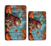 Felpudos Pumpkin Cat Fall Maple Tree Cute Animal Cat Thanksgiving Pumpkin Rustic Barn Door Vintage Festival Alfombras Baño Suaves Alfombra De Entrada Absorbentes Felpudo Interior 40X60 CM