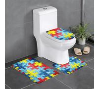 Felpudos Rompecabezas Colorido para La Concientización sobre El Autismo Impermeable Felpudo Interior Baño Doormat para Alfombrilla De Baño + Contorno + Funda para Tapa De Inodoro 3 Piece Set