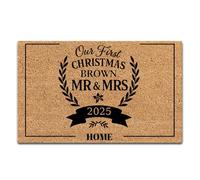 Felpudos Señor Y Señora Personalizados Nuestra Primera Navidad Felpudo Interior Antisuciedad Doormat Suaves Felpudo para Cocina Dormitorio Jardín 40X60 Cm