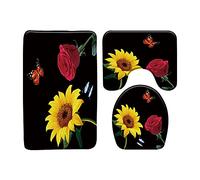 Felpudos Set Yellow Sunflower Red Butterfly Black Background Spring Rustic Romance Creative Modern Felpudo Interior Absorbentes Alfombra De Entrada Suaves Alfombras Baño 40X60 CM