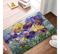 Felpudos Stained Glass Iris Purple Yellow Abstract Flower Dragonfly Modern Nature Plant Alfombras Baño Suaves Alfombra De Entrada Absorbentes Felpudo para Portón Oficina Dormitorio 40X60 CM