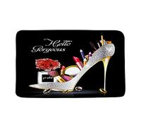 Felpudos Tacones Altos Perfume Flores Hermosa Moda Chicas Mujer Romántico Fondo Negro Alfombra Limpia Zapatos Antideslizante Decorativas Tapetes para Terraza Interior 40X60Cm